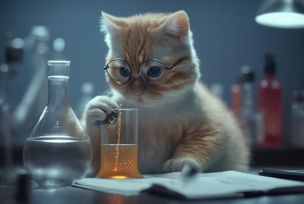 Animal cat scientist making tests in lab creating innovation in biology health concept generative AI