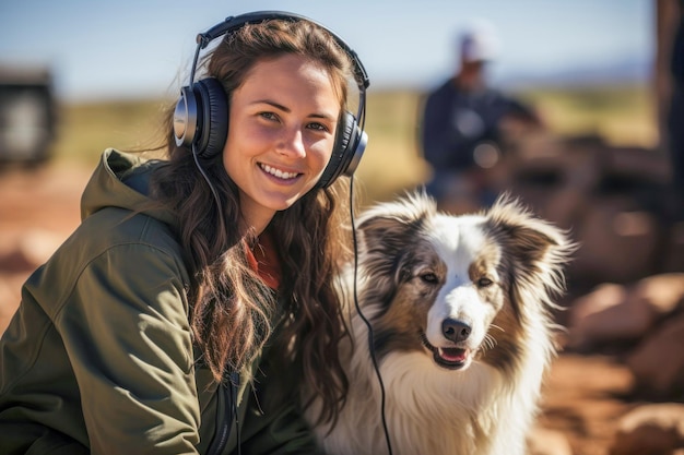 Исследователь общения с животными собирает аудиоданные во время пастушеских упражнений