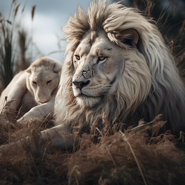 Animal day lion with a kid