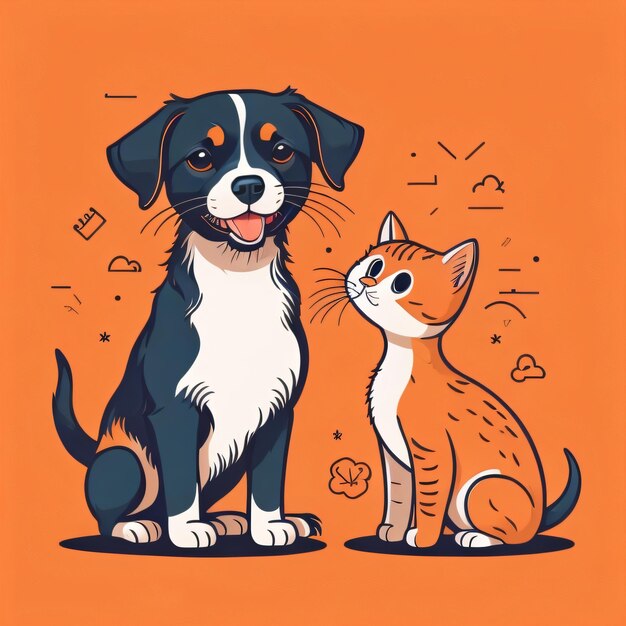 犬と猫のイラストデザインのTシャツ