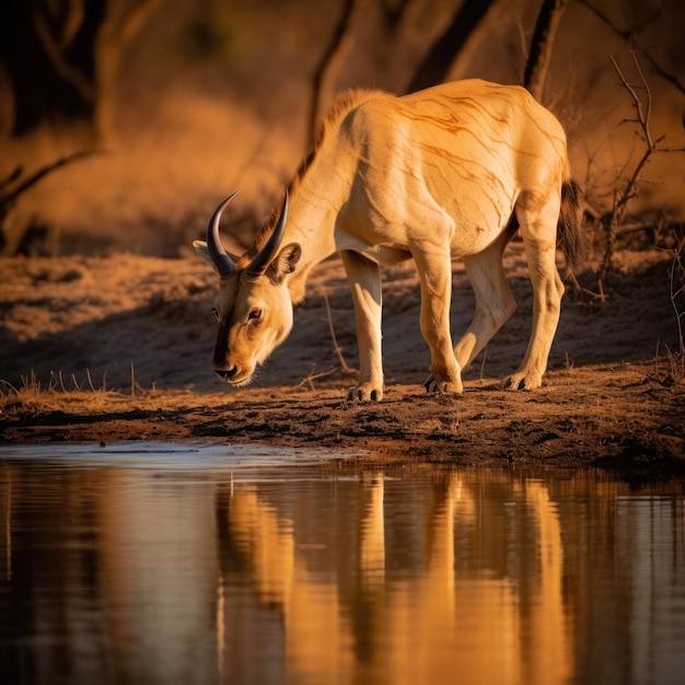 Animal drinking in the savannah