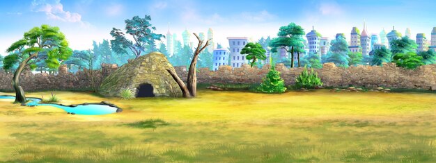 Animal enclosure in zoo and wildlife park Digital Painting Background Illustration