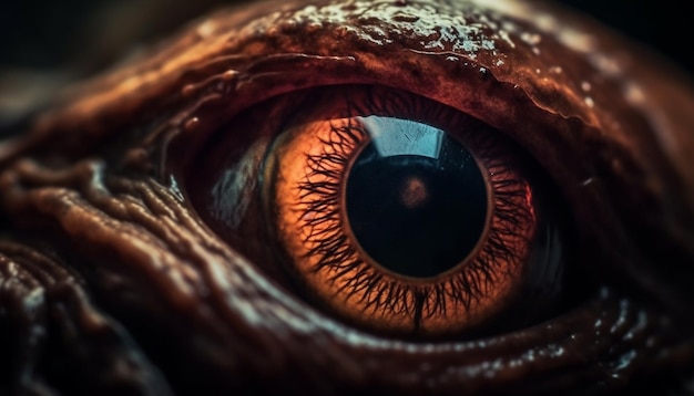 Animal eye staring at camera extreme close up yellow reflection generated by artificial intelligence