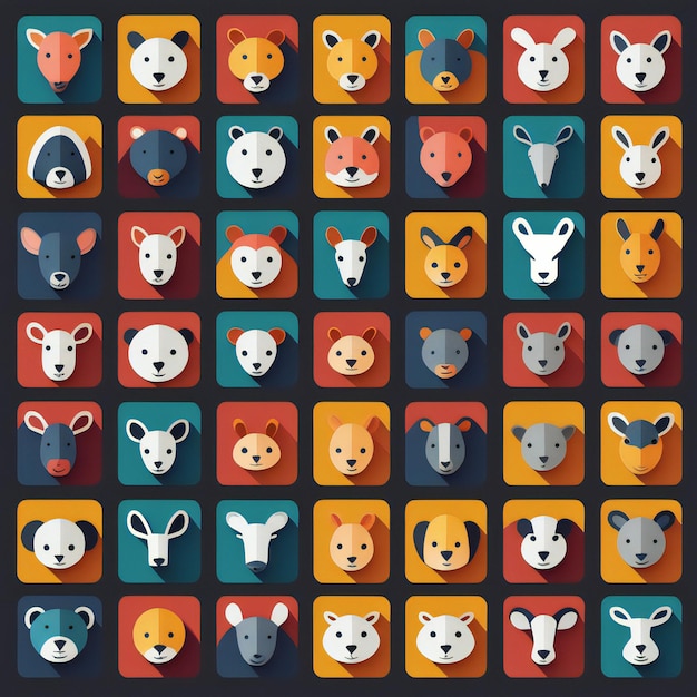 Photo animal face 2d icon collection animals face sticker set baby animals 2d icon