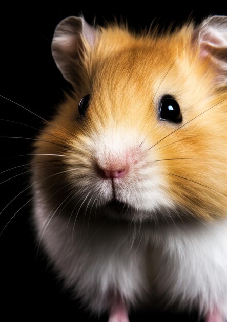 Photo animal face of a hamster on a black background conceptual for frame