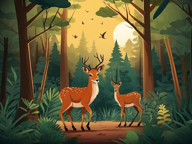 Animal in the forest wildlife day illustration
