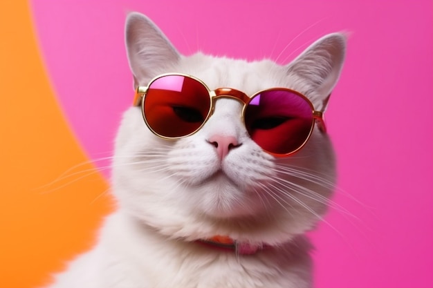 Animal funny neon colourful pet cat fashion sunglasses portrait cute Generative AI