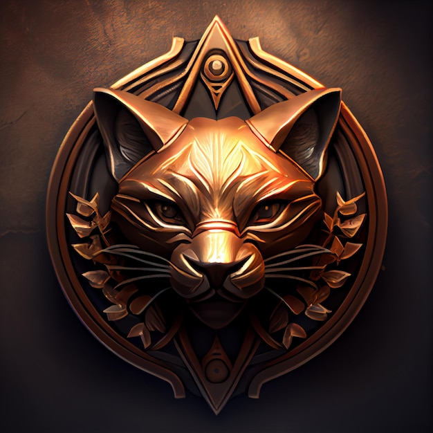 Animal game emblem game badges gold bronze color Made with Generativa AI badge cat