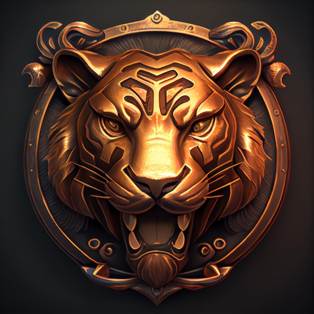 アニマル・ゲーム・エンブレム (Animal Game Emblem) ゲーム・バッジ (バッジ) ゴールド・ブロンズ・カラー (Gold Bronze Color) ジェネレーティバ・AI (Generative AI) バッジ (Badge) タイガー (Tiger) 