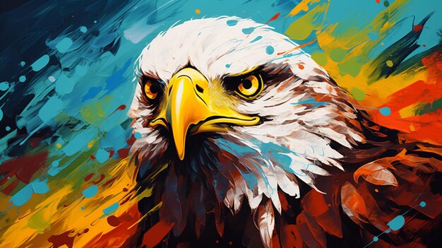 Animal head portrait art Colorful abstract oil acrylic painting of colorful eagle