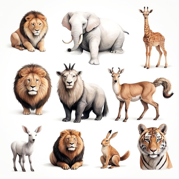 Animal illustrations with white background