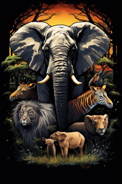 Animal Kingdom Artistic renditions of animals and wildlife Professional tshirt design vector