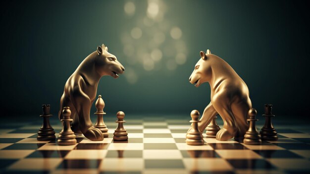 Animal Kingdom Battle Fierce Lion vs Cunning Fox on Chess Board Generative AI Unleash the Wild Side of Strategy Gaming