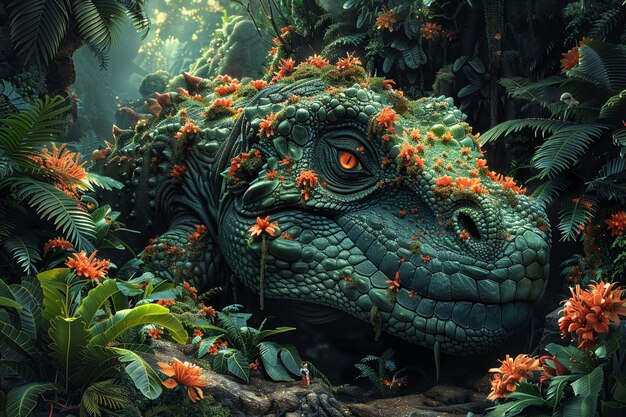 Photo animal kingdom reimagined with fantastical beasts in a lush