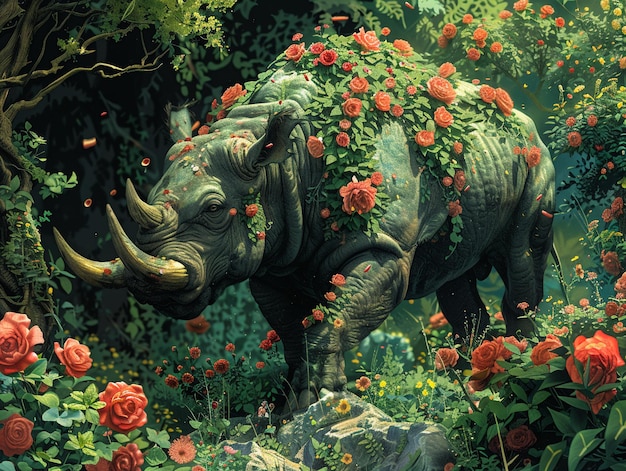 Photo animal kingdom reimagined with fantastical beasts in a lush