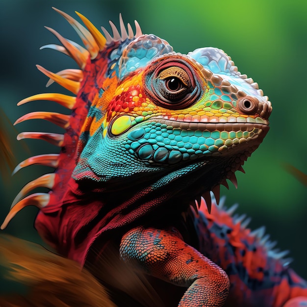 Animal lizard in nature multi colored and closeup Ai generative