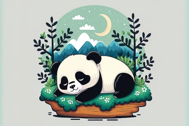 Концепция символа природы животных, разделенная милым мультяшным изображением спящей панды