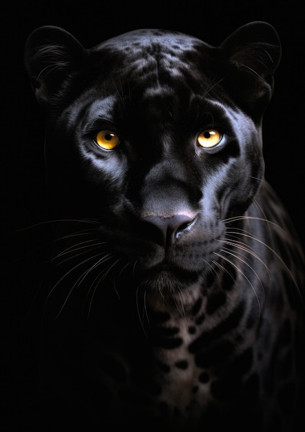 フレームの概念的な暗い背景にアフリカヒョウの動物の肖像画