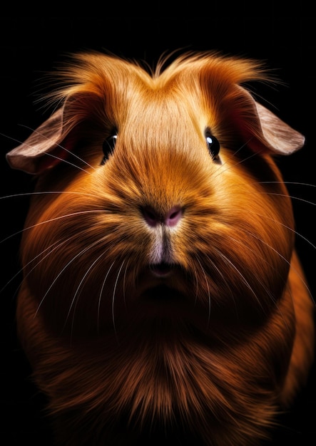 Animal portrait of a guinea pig on a black background conceptual for frame