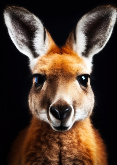 Animal portrait of a kangaroo on a dark background conceptual for frame