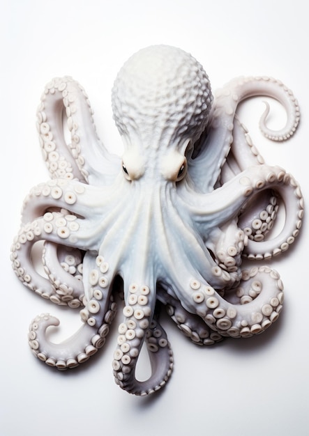 Animal portrait of a white octopus on a white background conceptual for frame