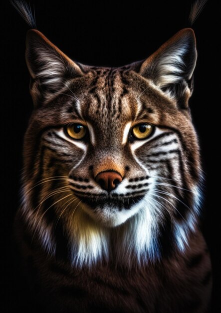 Animal portrait of a wild lynx on a black background conceptual for frame