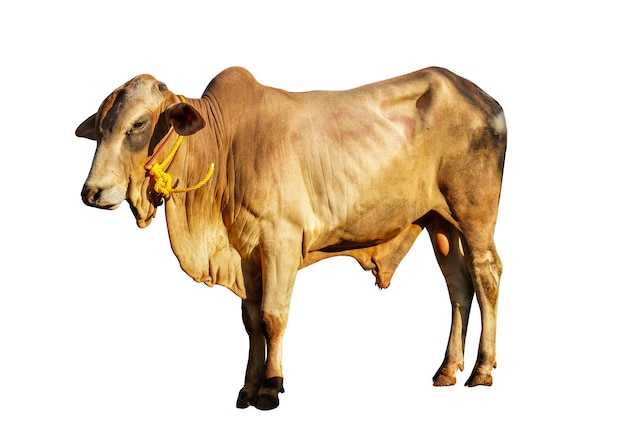 Animal qurban concept brown cow ox on white background isolated animal for Eid Al Adha