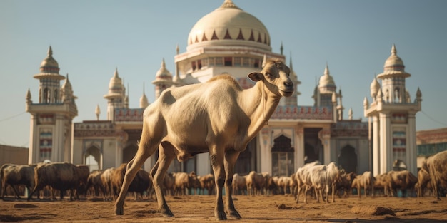 Animal qurban in front of mosque