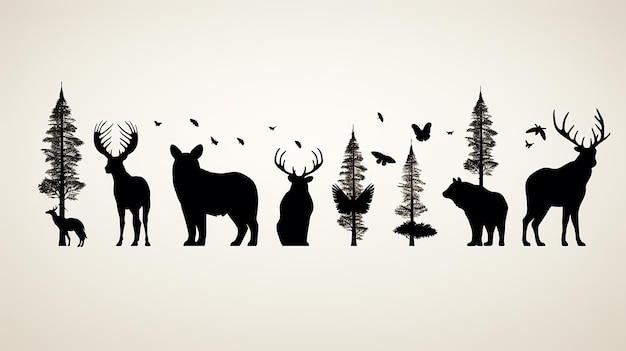 Photo animal silhouettes solid black on white background