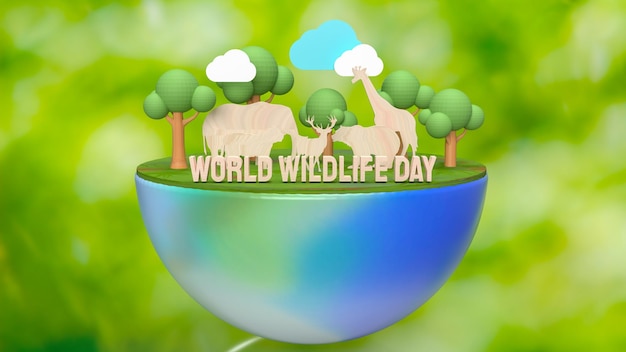 The animal and text for world wildlife day concept 3d rendering