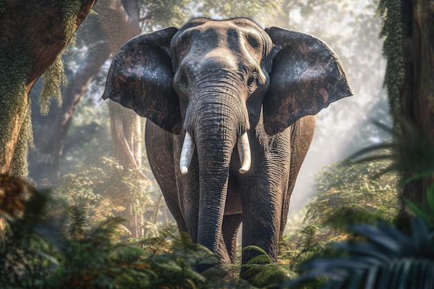 Animal Thai elephant in the forest Generative Ai