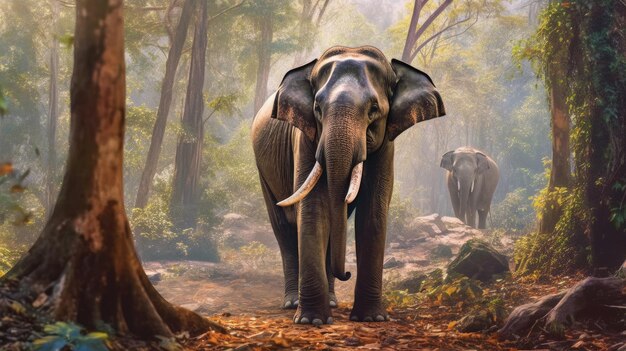 Animal Thai elephants in the forest Generative Ai