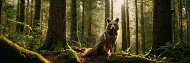 An animal walking in the green forest