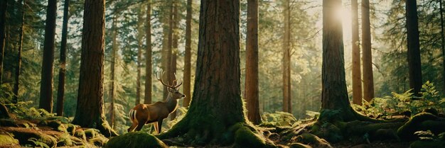 An animal walking in the green forest