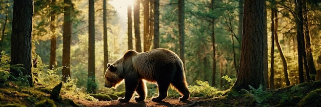 An animal walking in the green forest