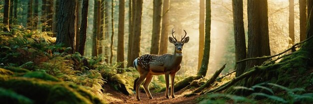 An animal walking in the green forest