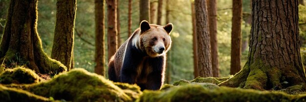 An animal walking in the green forest