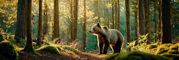 An animal walking in the green forest