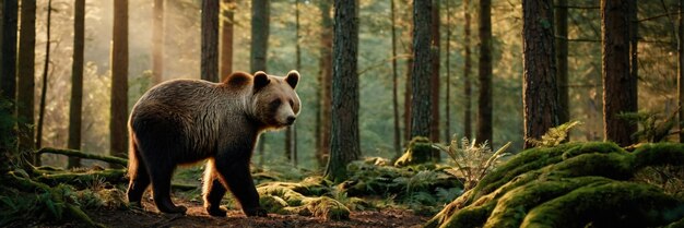 An animal walking in the green forest