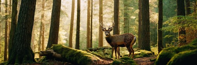 An animal walking in the green forest