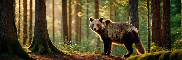 An animal walking in the green forest