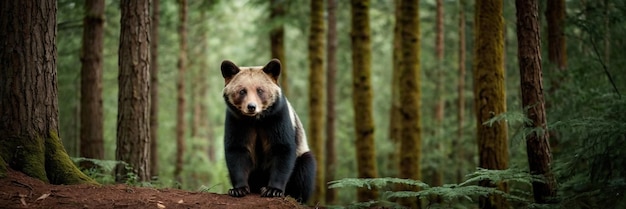 An animal walking in the green forest