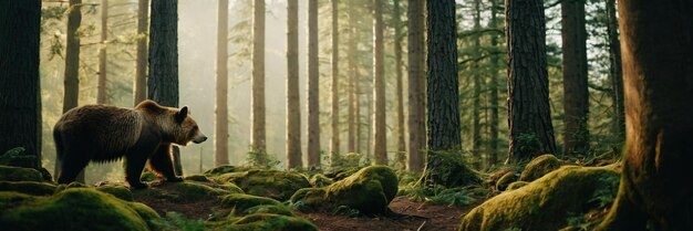 An animal walking in the green forest