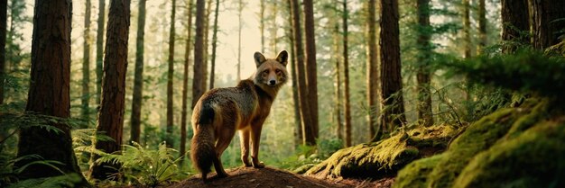 An animal walking in the green forest