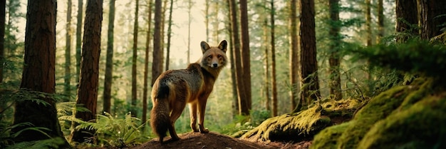 An animal walking in the green forest