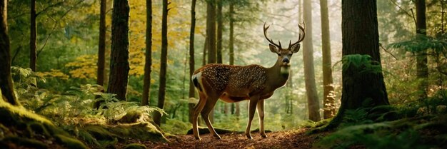 An animal walking in the green forest