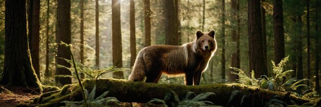 An animal walking in the green forest