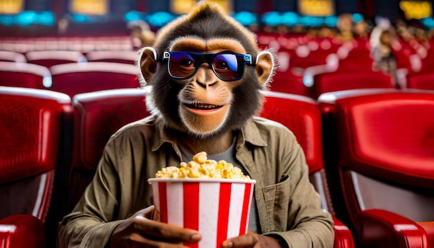 Photo animal watching a movie at the cinema dog cat hamster parrot rabbit in cinema