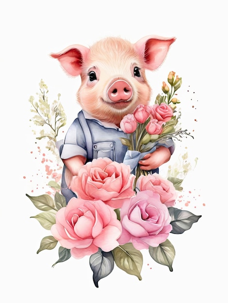 動物の水彩画可愛い豚のカラフルな絵画
