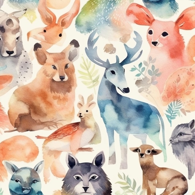 animal watercolor pettern
